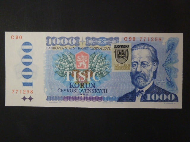 1000 Sk/Kčs 1985 s. C 90, kolkovaná, Baj. SK 5d Pi. 19
