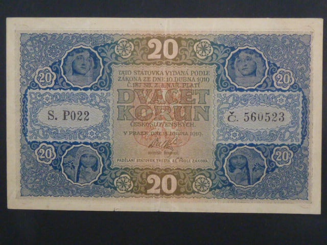 20 Kč 15.4.1919, serie P 022