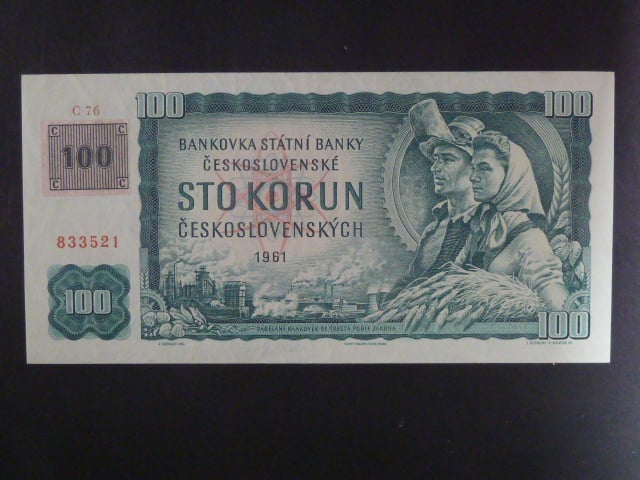 100 Kč 1961 s. C 76, kolek, vodoznaková výztuž na líci