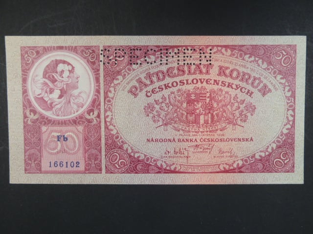 50 Kč 1.10.1929 série Fb, perf. SPECIMEN
