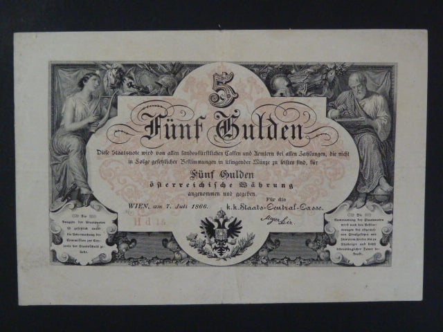 5 Gulden 7.7.1866 série Hd 15, Ri. 139b