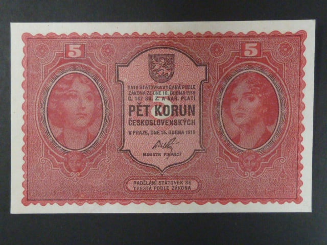 5 Kč 15. 4. 1919 série 0009