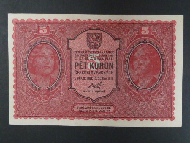 5 Kč 15. 4. 1919 série 0072