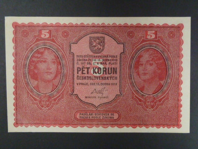 5 Kč 15. 4. 1919 série 0156