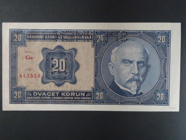20 Kč 1.10.1926 série Ge, perf. SPECIMEN
