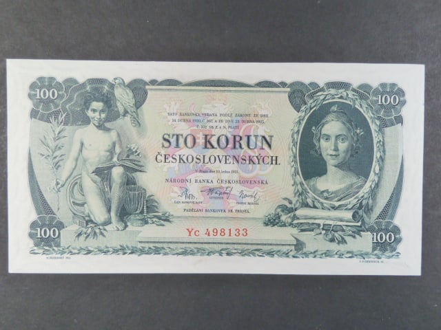 100 Kč 10.1.1931 serie Yc, III.vydání, skvrnka uprostřed viditelná proti světlu