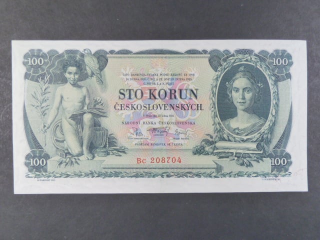 100 Kč 10.1.1931 serie Bc, III.vydání, skvrnka uprostřed viditelná proti světlu
