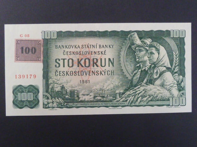 100 Kč 1961 s. G 08 I.vydání, kolek, Baj. CZ 1d, Pi. 1