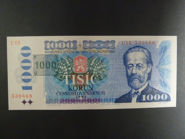 1000 Kč 1985 s. U 15, kolek tištěný, Baj. CZ 3b, Pi. 3