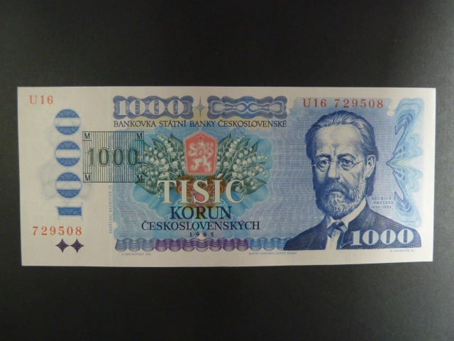 1000 Kč 1985 s. U 16, kolek tištěný, Baj. CZ 3b, Pi. 3