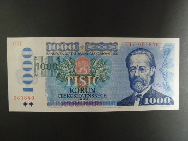 1000 Kč 1985 s. U 17, kolek tištěný, Baj. CZ 3b, Pi. 3