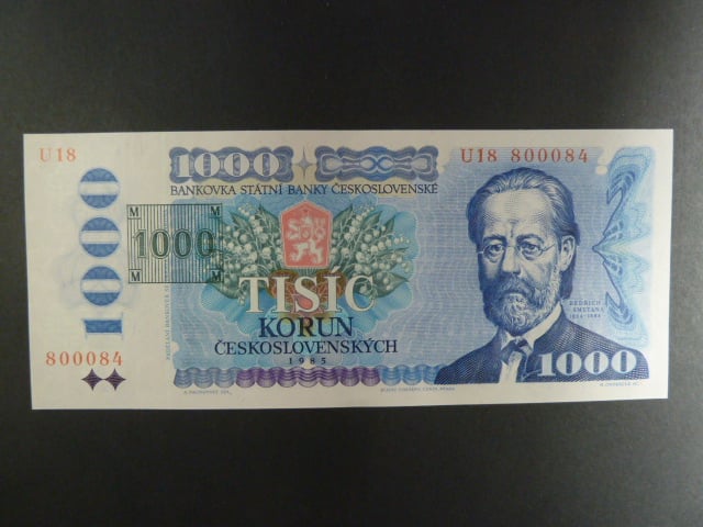 1000 Kč 1985 s. U 18, kolek tištěný, Baj. CZ 3b, Pi. 3