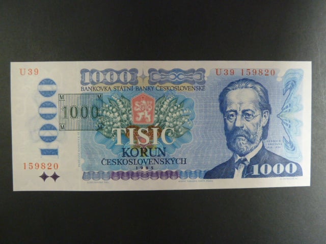 1000 Kč 1985 s. U 39, kolek tištěný, Baj. CZ 3b, Pi. 3