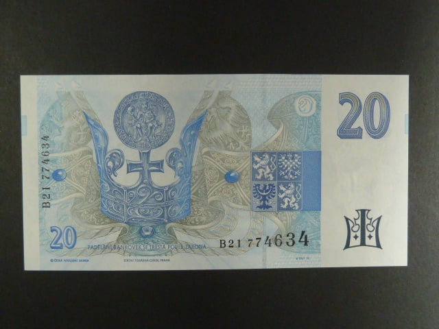 20 Kč 1994 s. B 21 proužek vlevo, Baj. CZ 10b, Pi. 10b