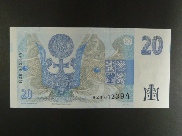 20 Kč 1994 s. B 26 proužek vlevo, Baj. CZ 10b, Pi. 10b