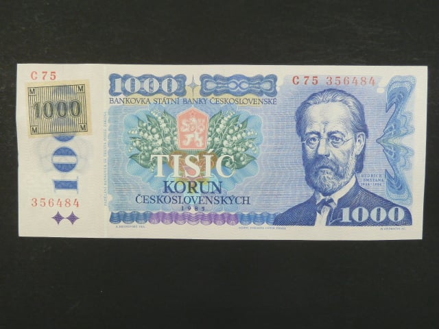 1000 Kč 1985/1993 série C 75, kolek lepený