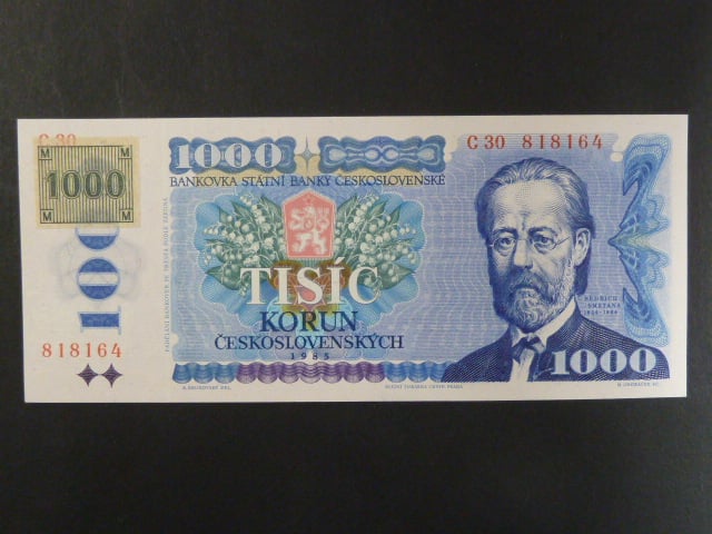 1000 Kč 1985 s. C 30, kolek lepený, Baj. CZ 3a, Pi. 3