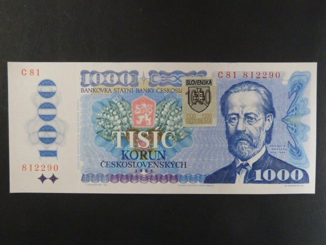 1000 Sk/Kčs 1985 s. C 85, kolkovaná, sériová čísla dál od sebe, Ba. SK 5, Pi. 19