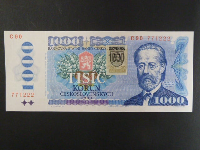 1000 Sk/Kčs 1985 s. C 90, kolkovaná, Ba. SK 5, Pi. 19