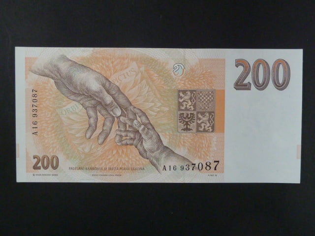200 Kč 1993 s. A 16 proužek Kčs, Baj. CZ 6a, Pi. 6a
