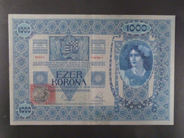 1000 K 2.1.1902, Kolkovaná , typ B2, série 1202, šedý podtisk