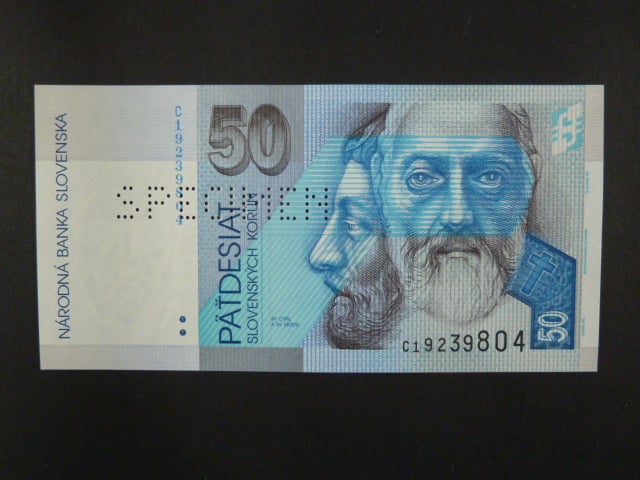 50 Sk 1.8.1993 serie C, 1x vodorovná perf. SPECIMEN, Ba. SK 6a