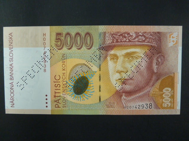 5000 Sk 10.5.1999 serie H, 3x šikmo perf. SPECIMEN, Baj. SK 11b, Pi. 33s