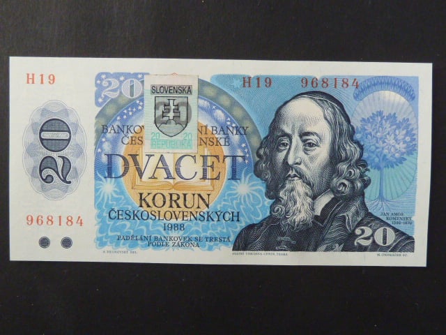 20 Sk/Kčs 1988 s. H 19, kolkovaná, Ba. SK 1, Pi. 15