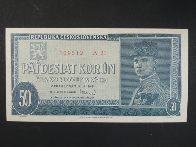 50 Kčs 3.7.1948, serie A 21, perf. "3md"