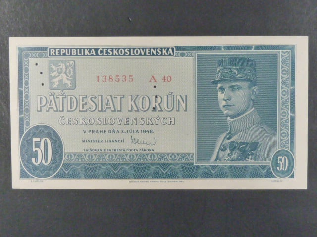 50 Kčs 3.7.1948, serie A 40, 2x perf. "3md"