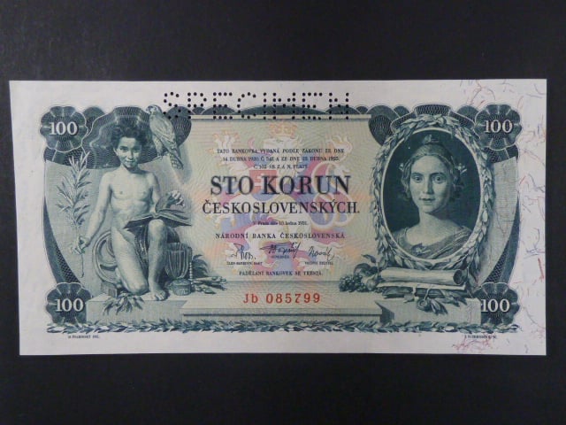 100 Kč 10.1.1931 serie Jb, II.vydání, perf. SPECIMEN