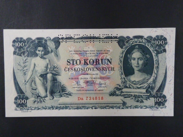 100 Kč 10.1.1931 serie Da, II.vydání, perf. SPECIMEN