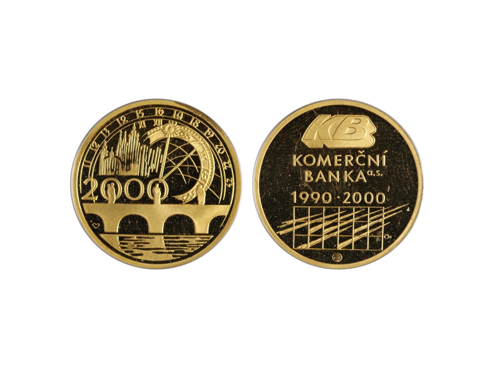 2000, Česká mincovna, zlatá medaile k 10.výročí Komerční banky, Au 0,986, 6.98 g, náklad 4500 ks, etue, certifikát