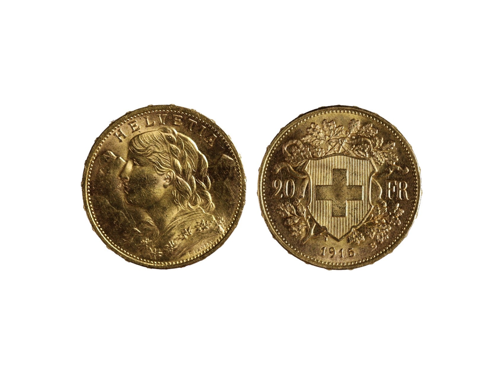Švýcarsko - 20 Frank 1915 B, 6,451g, Au 0.900
