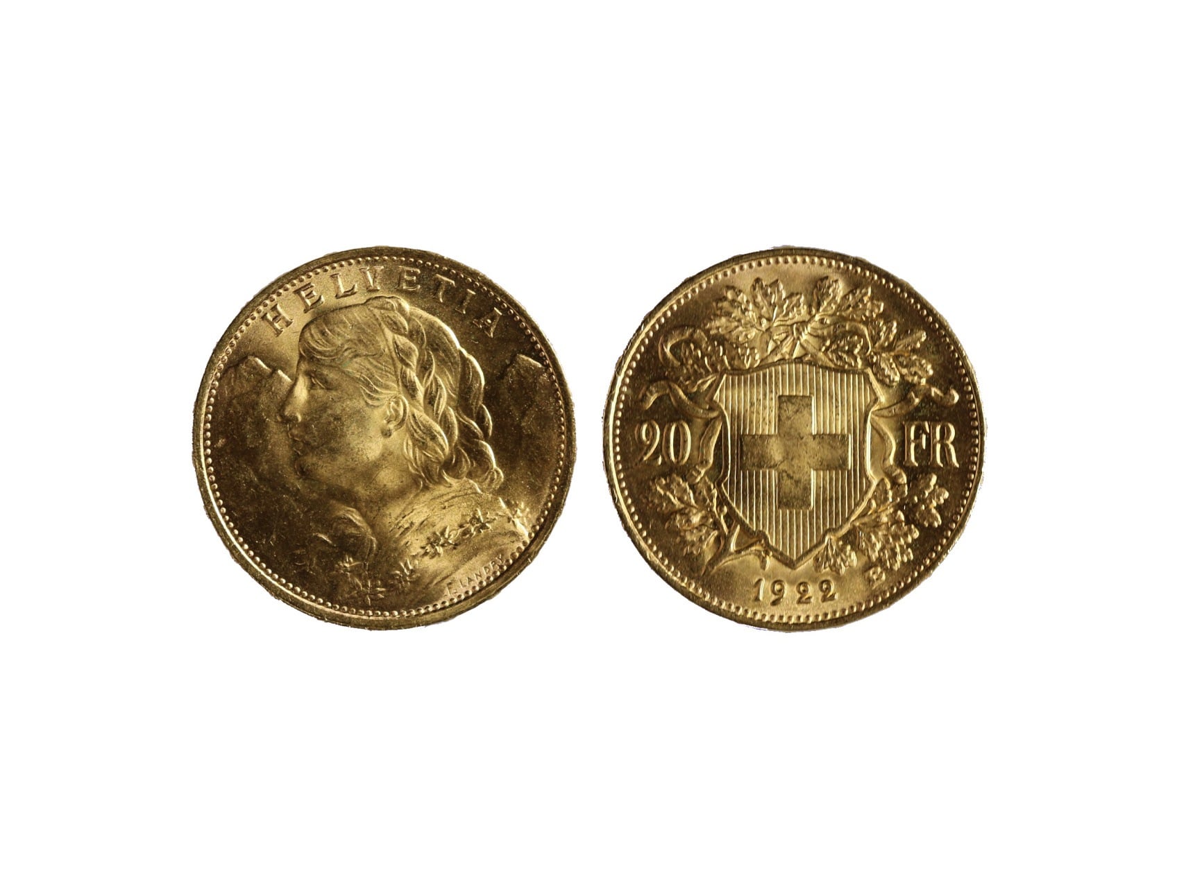 Švýcarsko - 20 Frank 1922 B, 6,451g, Au 0.900