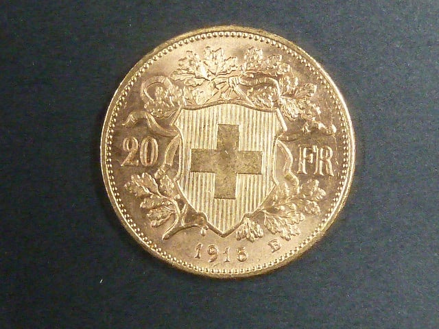 Švýcarsko - 20 Frank 1915 B, 6,451g, Au 0.900