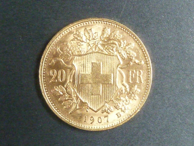 Švýcarsko - 20 Frank 1907 B, 6,451g, Au 0.900
