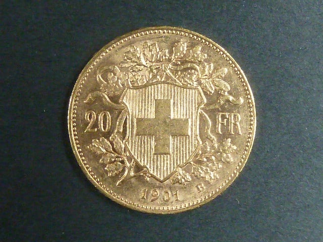 Švýcarsko - 20 Frank 1901 B, 6,451g, Au 0.900