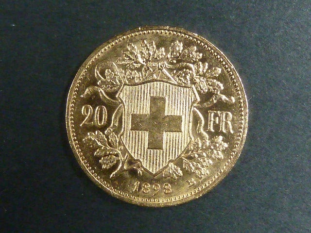 Švýcarsko - 20 Frank 1898 B, 6,451g, Au 0.900