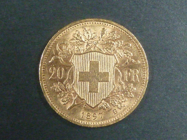 Švýcarsko - 20 Frank 1897 B, 6,451g, Au 0.900