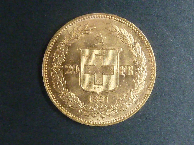 Švýcarsko - 20 Frank 1891 B, 6,451g, Au 0.900