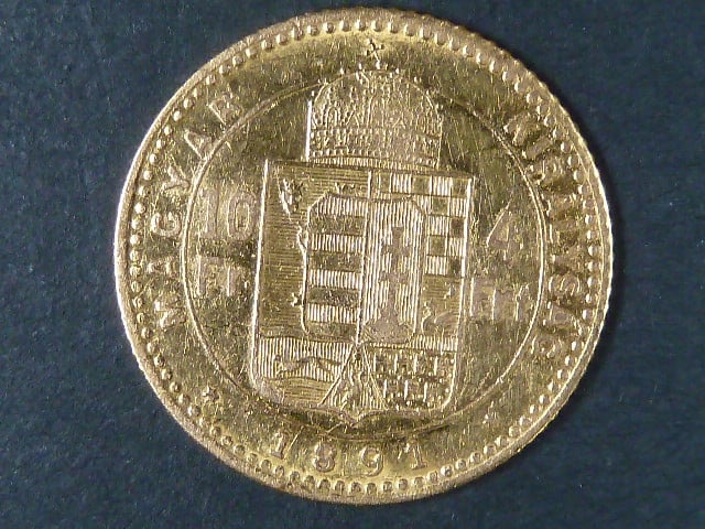 10 Frank 1891 K.B. se znakem Fiume
