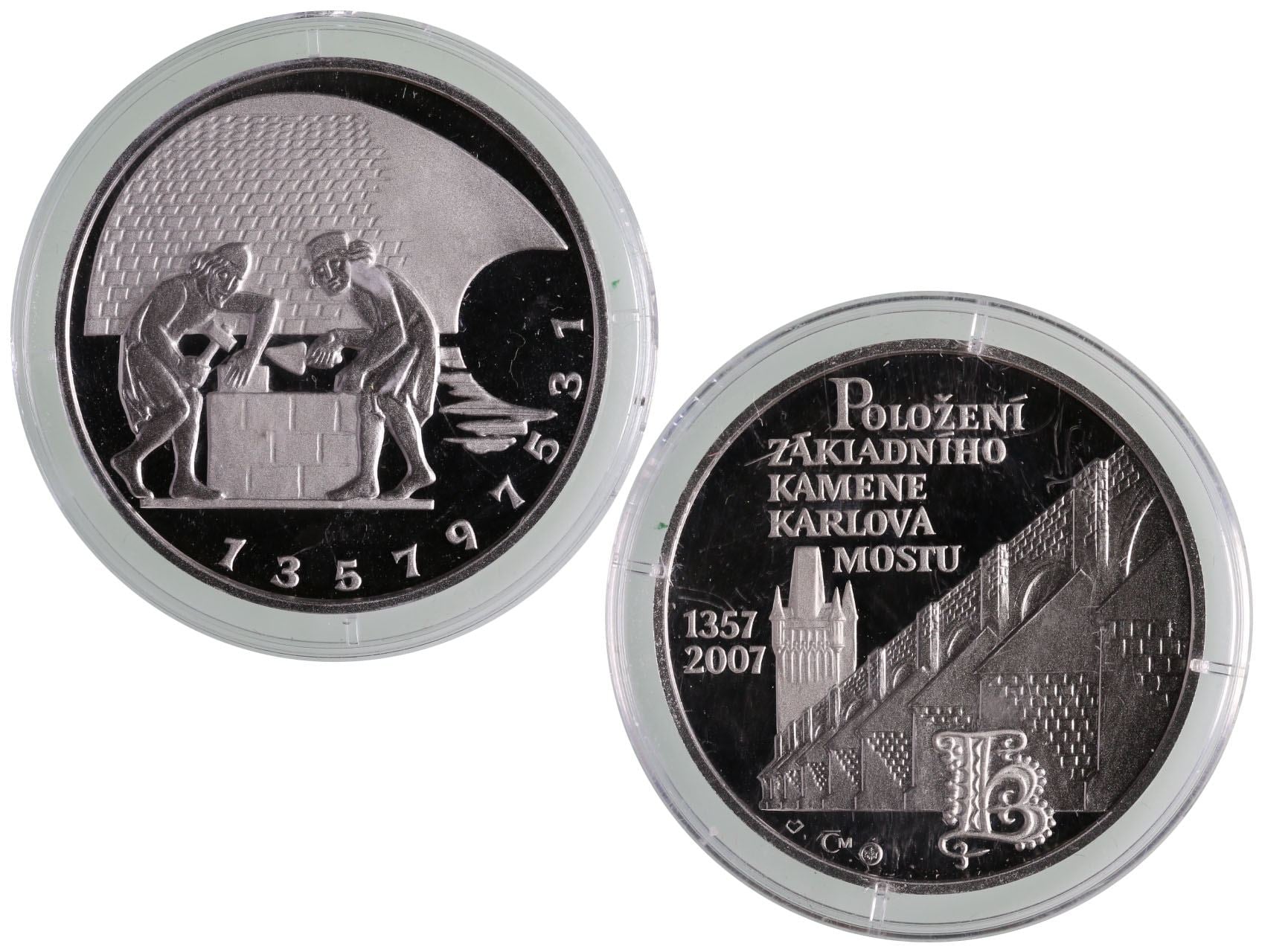 2007, Česká mincovna, Michal Vitanovský - platinová medaile 650 let od položení základního kamene Karlova mostu, Pt 0,999, 31,1g (1 UNZ), průměr 37mm, náklad 300 ks číslovaná na hraně č. 63, etue, cer
