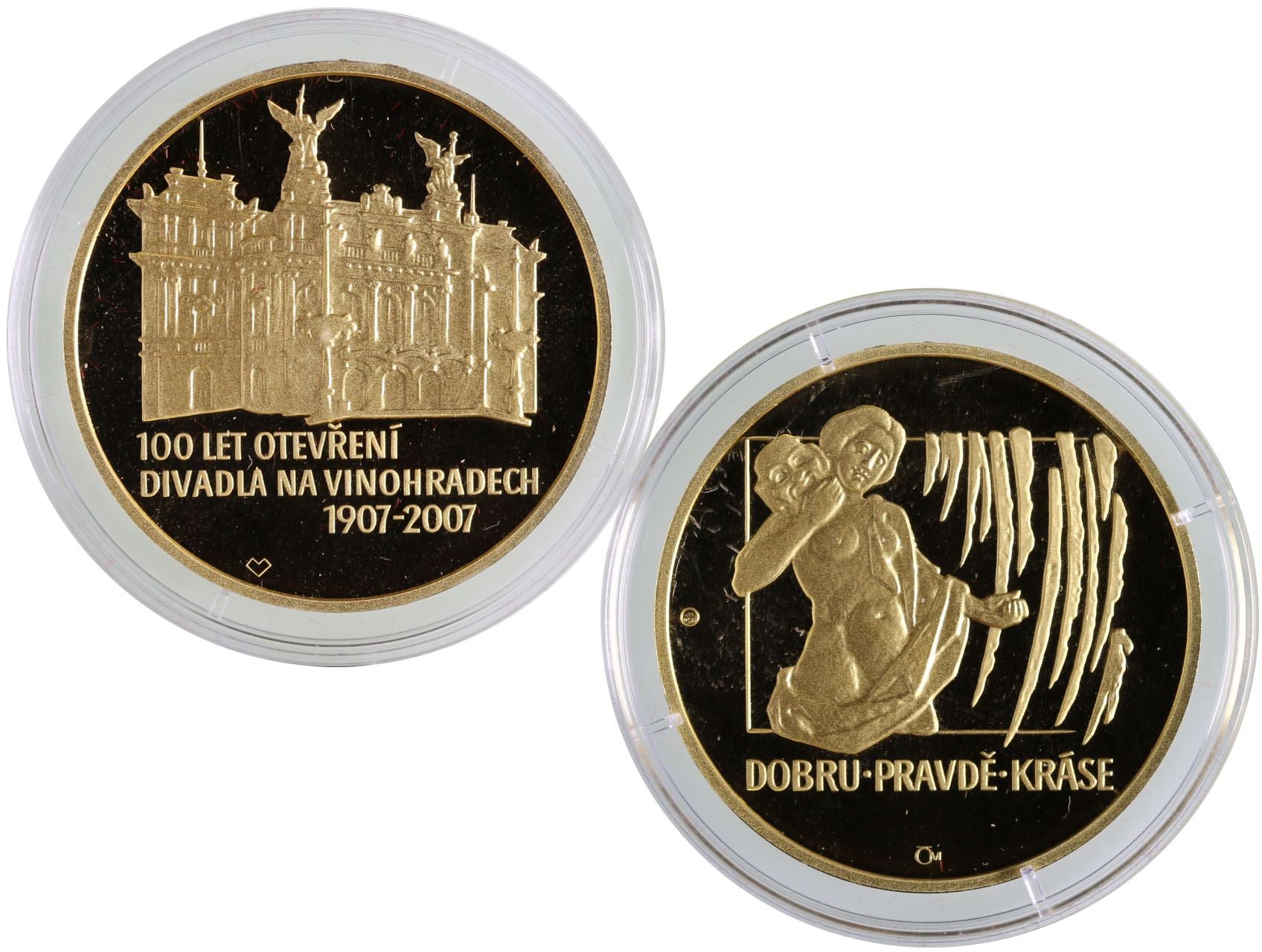 2009, Česká mincovna, Michal Vitanovský - zlatá medaile 100.let Divadla na Vinohradech , Au 0,999, 31,1g (1 UNZ), průměr 37mm, náklad 200 ks číslovaná na hraně č. 49, etue, certifikát