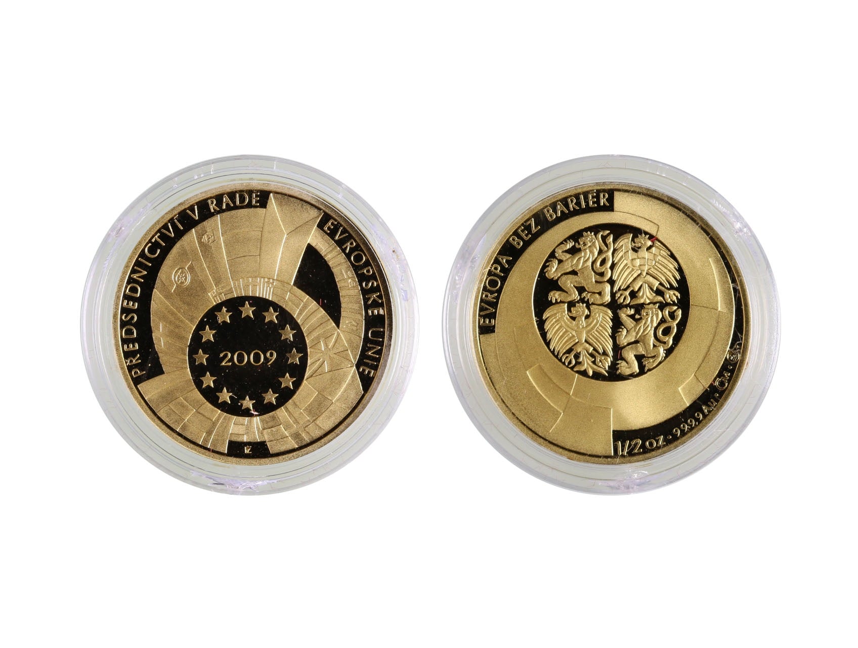 2009, Česká mincovna, Zbyněk Fojtů - zlatá medaile Předsednictví ČR v Radě EU, Au 0,999, 15,56g (1/2 UNZ), průměr 28mm, náklad 600 ks číslovaná na hraně č. 312, etue, certifikát