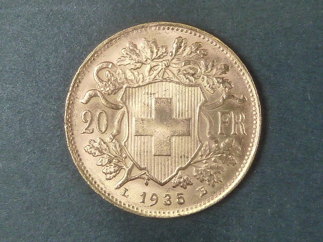Švýcarsko - 20 Frank 1935 LB, 6,451g, Au 0.900