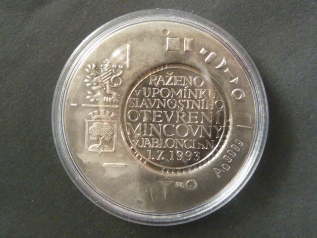 Otevření mincovny 1993, Ag 999, 45g, průměr 40mm, náklad 1000ks