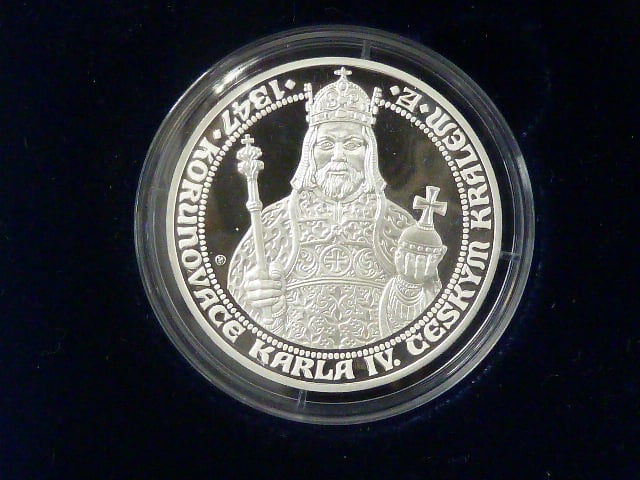 medaile 660.let od korunovace Karla IV. českým králem, Ag 999, 31,1g, průměr 37mm, 3500ks