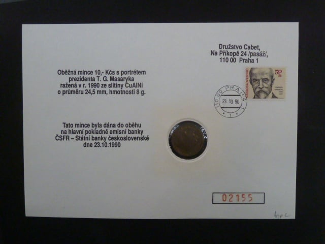 10 Kčs 1990, T.G.Masaryk var. iniciál  C