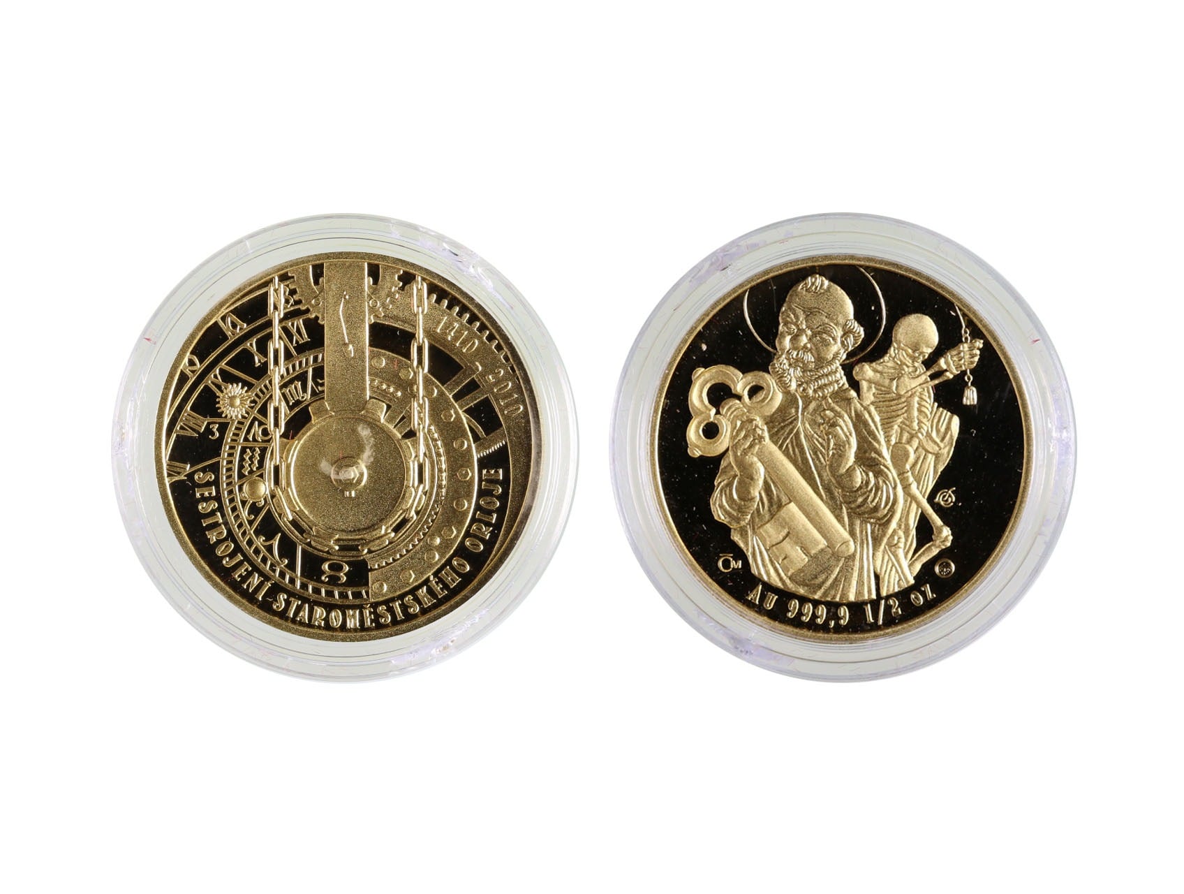 2010, Česká mincovna, Luboš Charvát - zlatá medaile 600. let od sestrojení Staroměstského orloje, Au 0,999, 15,56g (1/2 UNZ), průměr 28mm, náklad 600 ks číslovaná na hraně č. 146, etue, certifikát